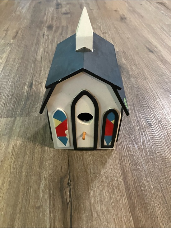 Other - Hand-Painted Decorative Birdhouse — White, Black, Red & Blue Accents